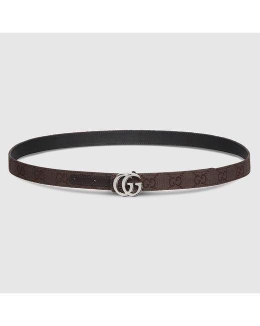 Gucci Black Reversible Gg Marmont Thin Belt, Size 120, Gg Canvas