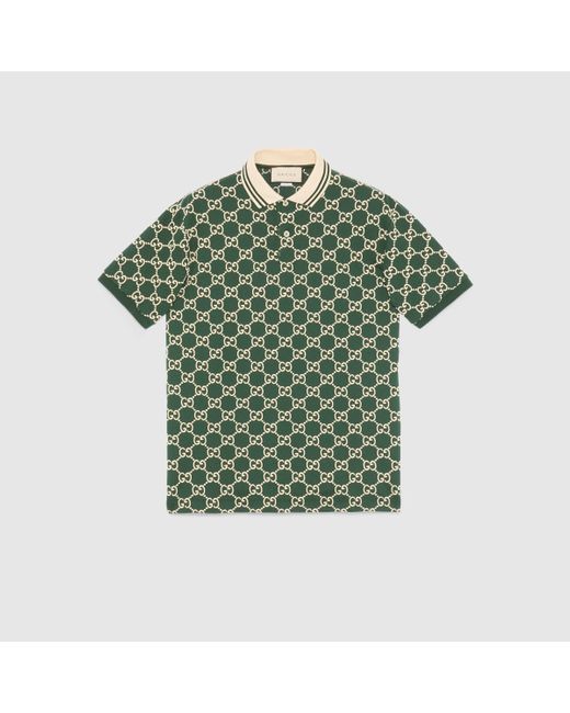 Gucci Poloshirt aus Stretch-Baumwolle mit GG Motiv in Green für Herren