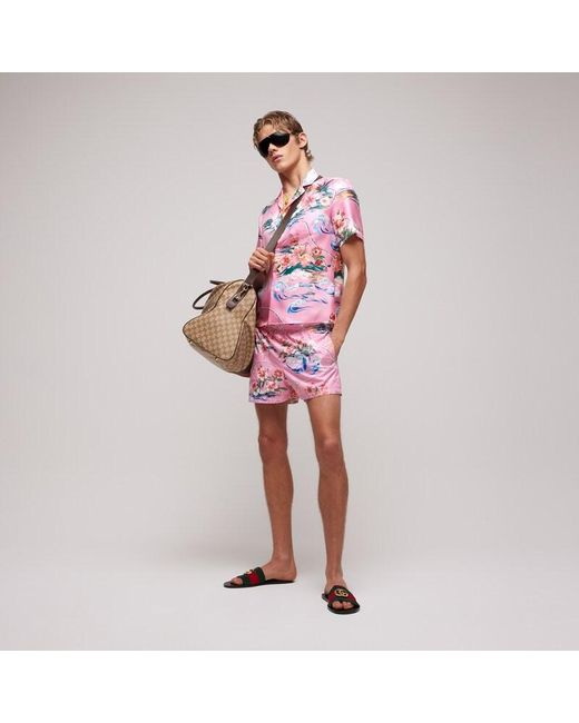 Gucci Pink Printed Polyester Poplin Swim Shorts for men