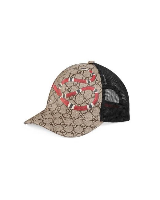 Cappellino da baseball GG Supreme con stampa serpente di Gucci in Brown da Uomo