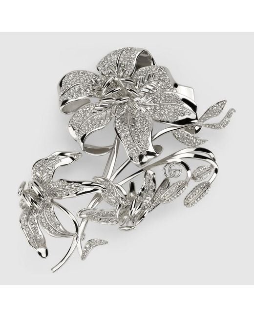 Gucci Metallic Floral Motif Brooch
