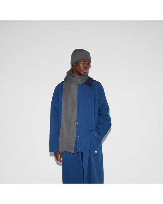 Gucci Gray Knit Wool Scarf With Logo for men