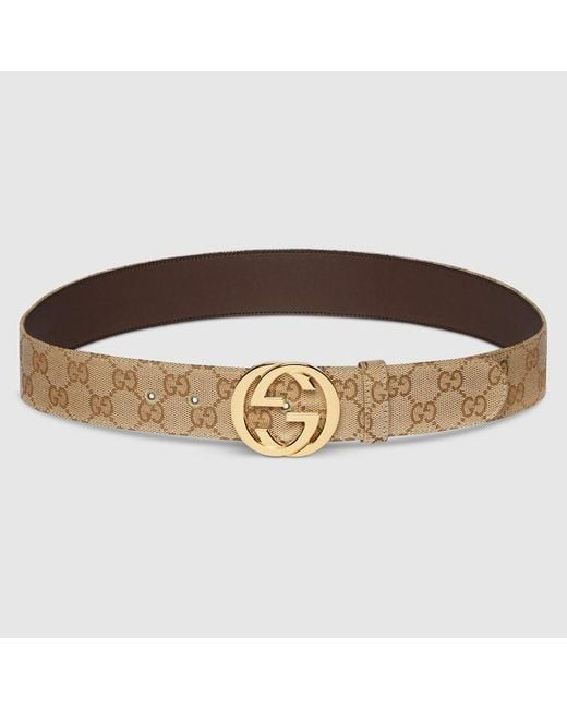 Gucci Brown Belt With Interlocking G Buckle, Size 115, Gg Canvas for men