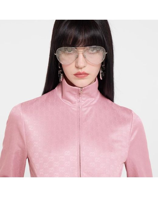Gucci Pink Gg Jersey Jacquard Zip Jacket