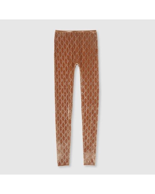 Gucci Brown Gg Crystal Embroidered Leggings, Ready-To-Wear