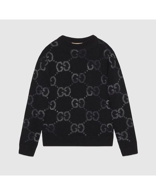 メンズ Gucci Gg インターシャ ウール セーター, ブラック, ウェア Black