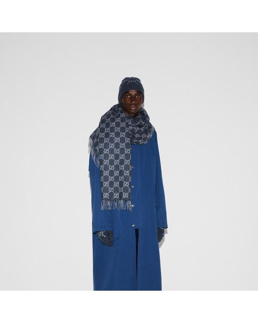 Gucci Blue Gg Cashmere Scarf, Wool for men