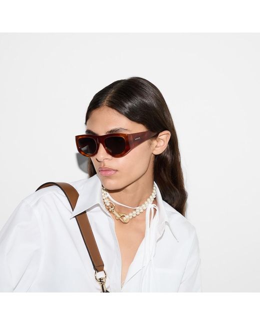 Gucci Brown Rectangular-Frame Sunglasses