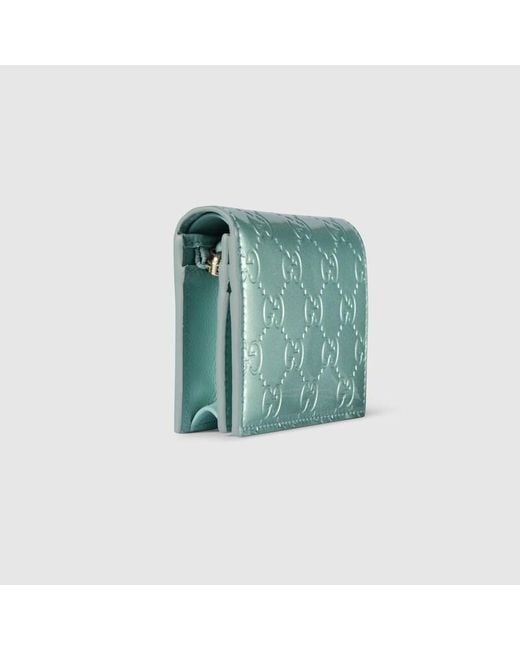 Gucci 〔Ggエンブレム〕スモールウォレット, ブルー, レザー Green