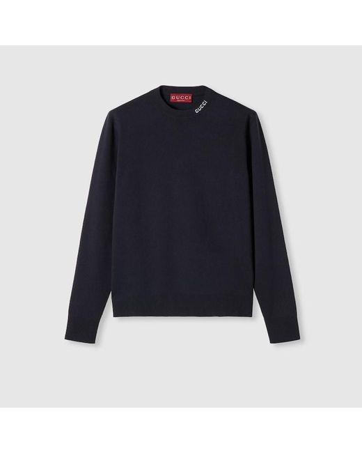 Gucci Blue Silk Cotton Knit Sweater With Intarsia for men