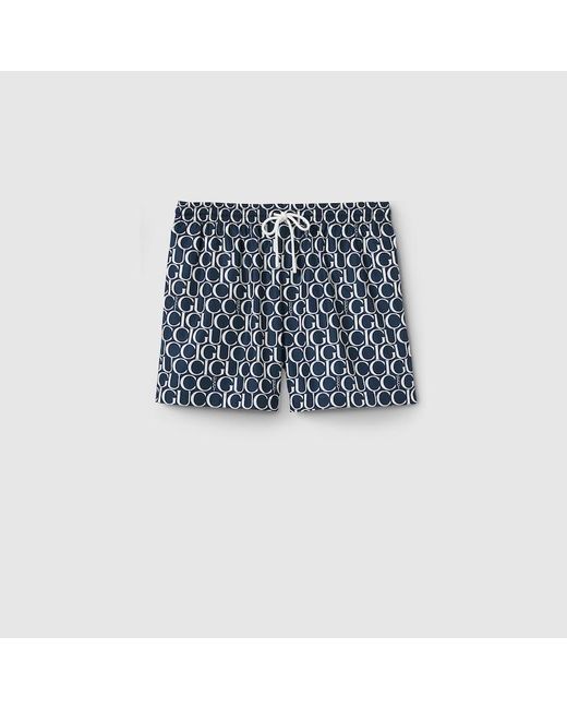 Gucci Blue Maxi Print Nylon Swim Short for men