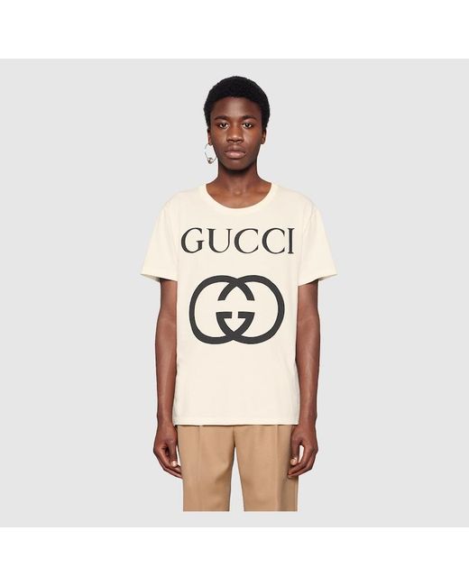 Gucci Natural Oversize T-shirt With Interlocking G for men