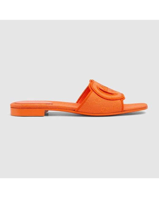 Sandalo Slider Con Incrocio GG di Gucci in Orange