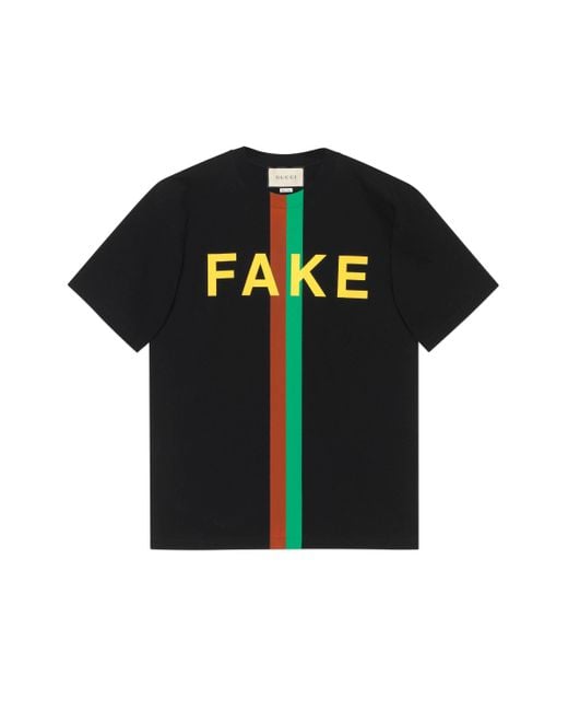 T-shirt oversize con stampa 'Fake/Not' di Gucci in Black da Uomo