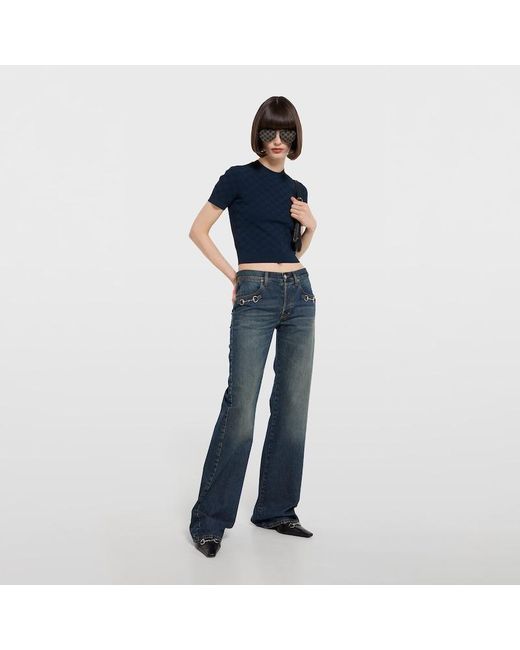 Gucci Blue Gg Fine Fabric Jacquard Top