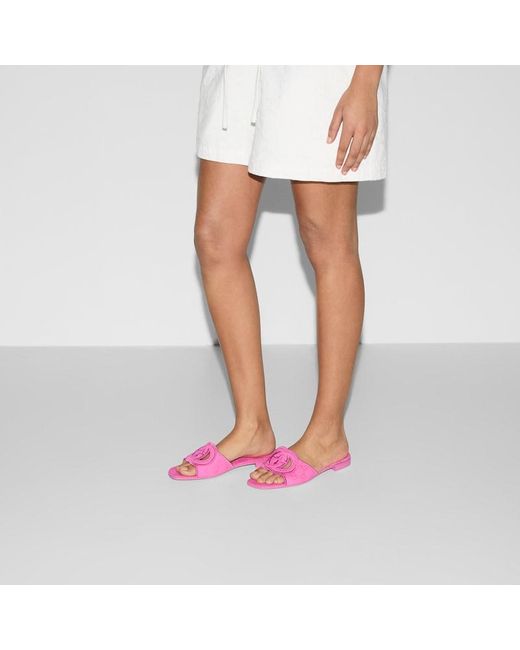 Sandalo Slider Con Incrocio GG di Gucci in Pink