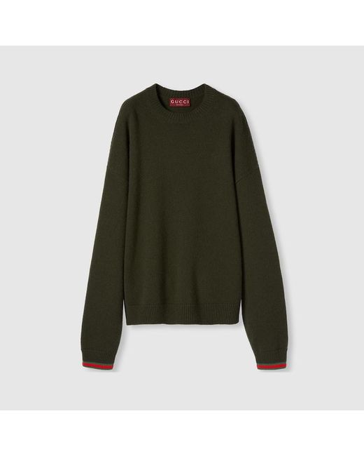 Gucci Green Wool Cashmere Sweater With Web Trim