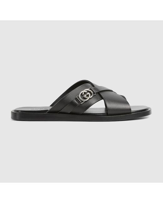 Gucci Black Slide Sandal With Interlocking G for men