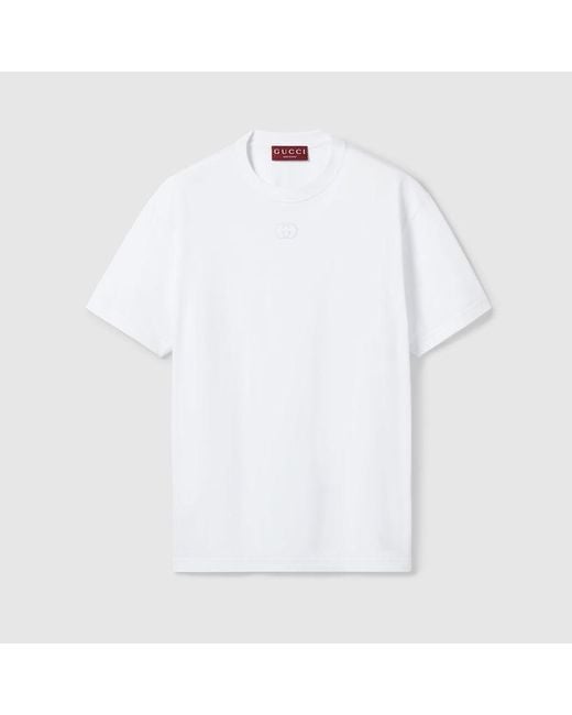 Camiseta De Punto De Algodón Con Bordado, Talla Gucci de color White