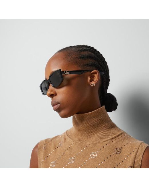 Gucci Black Rectangular-Frame Sunglases