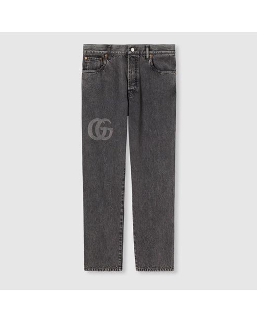 Pantalon Ajusté En Denim Avec Logo, Taille Gucci pour homme en coloris Gray