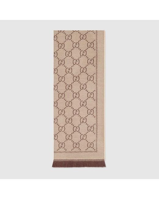 Gucci Natural Jacquard Wool Scarf With Gg Motif