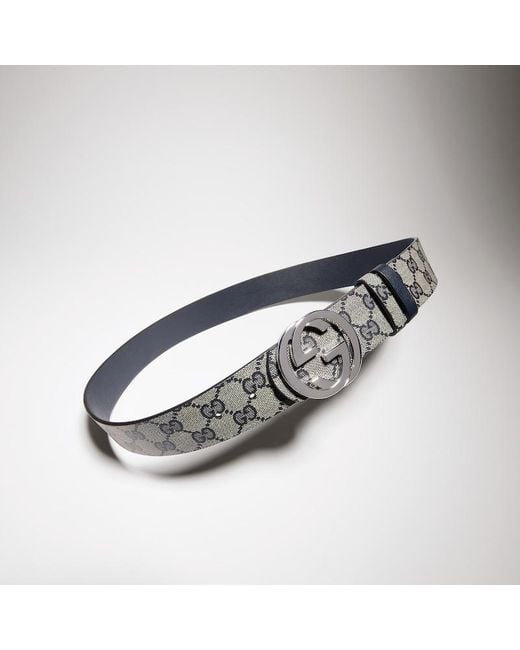 Gucci Blue Reversible Belt With Interlocking G Buckle, Size 100 for men