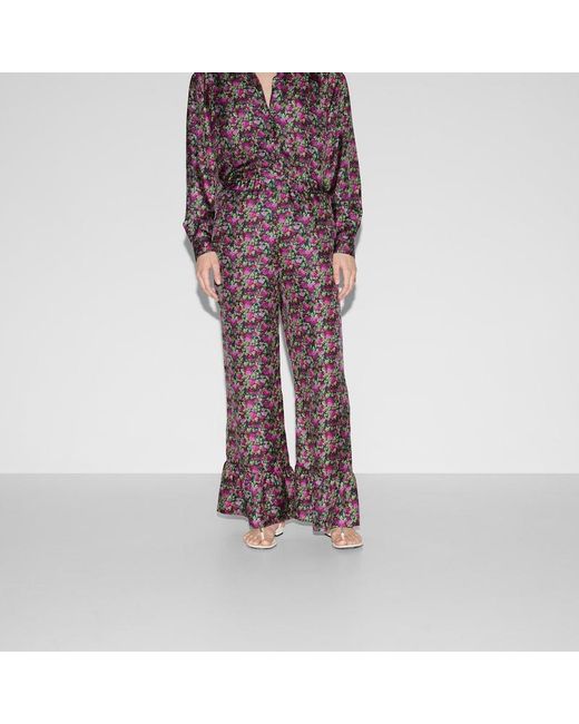 Gucci Purple Hose Aus Seide Mit Blumen-Print