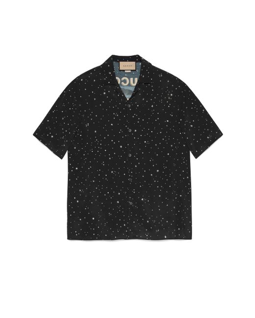 Gucci Black ' Universal' Crystal Bowling Shirt for men