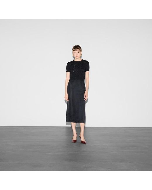 Gucci Black Fine Wool Gg Crystal Top