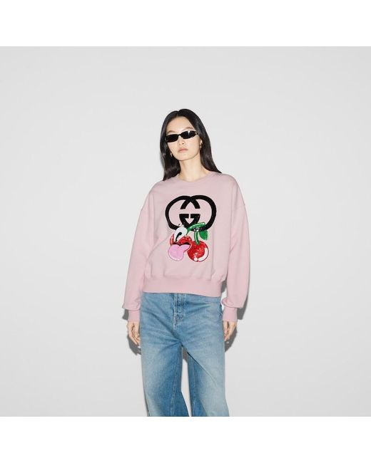 Sweat-shirt En Jersey De Coton Avec Broderie Gucci en coloris Pink