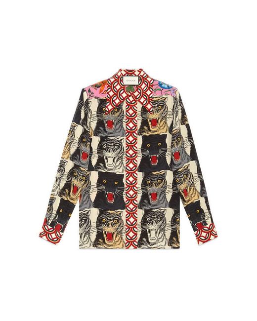 Gucci Multicolor Tiger Face Print Silk Shirt
