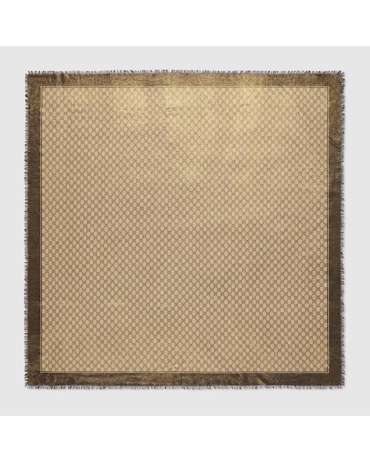 Gucci Natural Shiny Gg Wool Jacquard Shawl