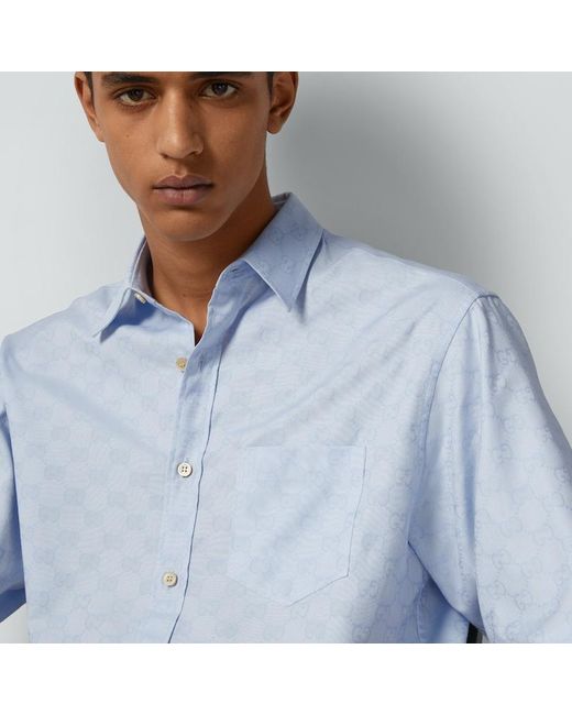 Camisa de Algodón Oxford con GG Supreme Gucci de hombre de color Blue
