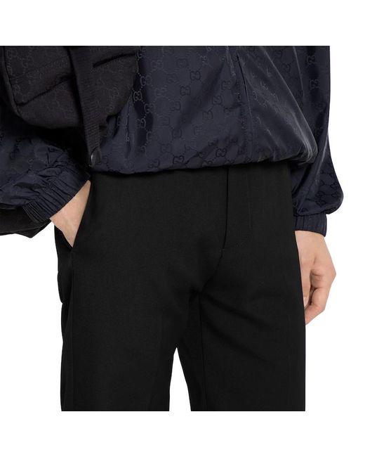 Gucci Black Wool Gabardine Trousers With Embroidery for men