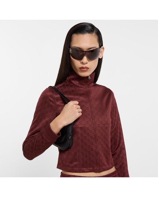 Gucci Red Gg Jersey Jacquard Zip Jacket