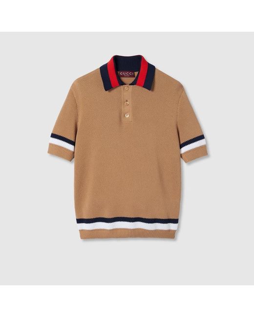 Gucci Brown Piquet Knit Cotton Polo Shirt for men