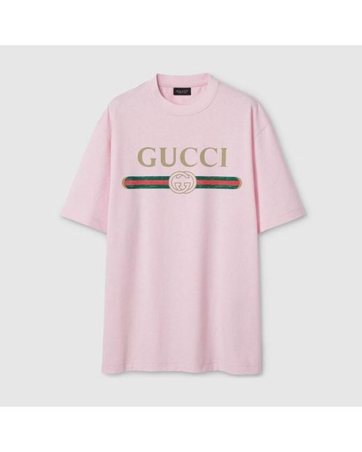 Gucci Pink Cotton Jersey And Silk T-Shirt With Print