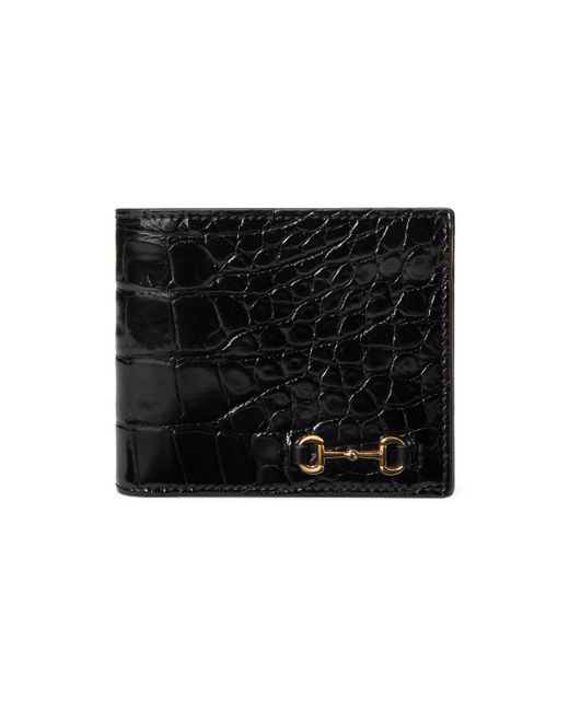 Portafoglio bi-fold in coccodrillo con Morsetto di Gucci in Black da Uomo