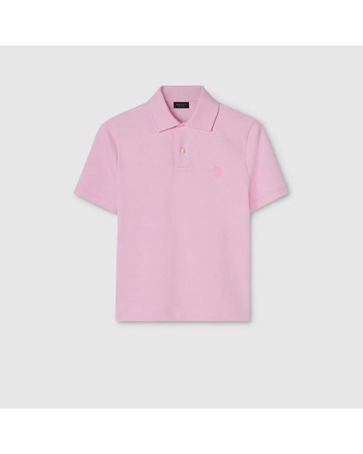 Gucci Pink Cotton Piquet Polo Shirt With Embroidery for men