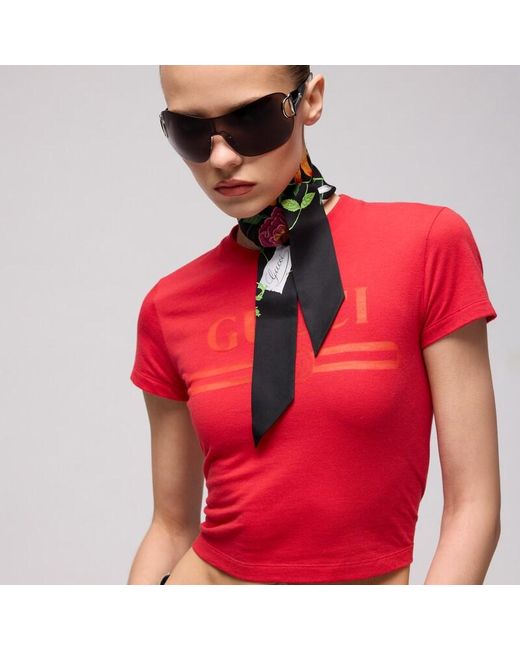 Gucci Black Printed Silk Twill Ribbon