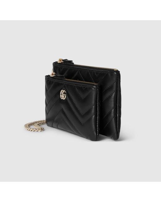 Gucci ダブルG チェーン付き スモール ポーチ, ブラック, レザー Black