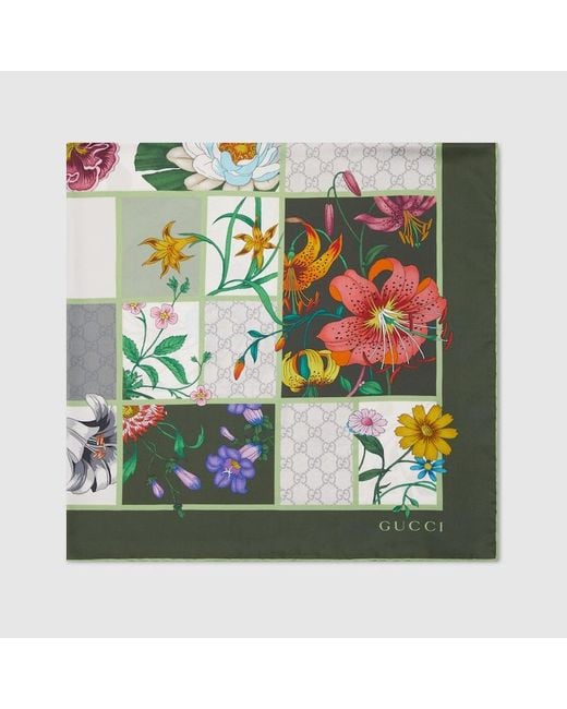 Gucci Green Vierecktuch Aus Seidentwill Mit Print