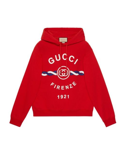 Gucci Red Cotton ' Firenze 1921' Hooded Sweatshirt for men
