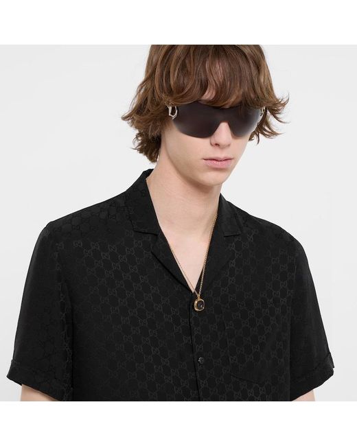 Gucci Black Gg Silk Jacquard Bowling Shirt for men