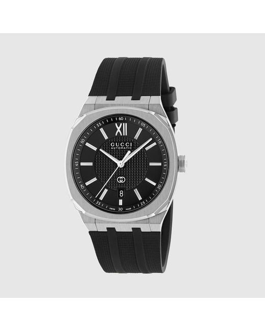 Gucci Black 25H Rubber Strap, 40Mm for men