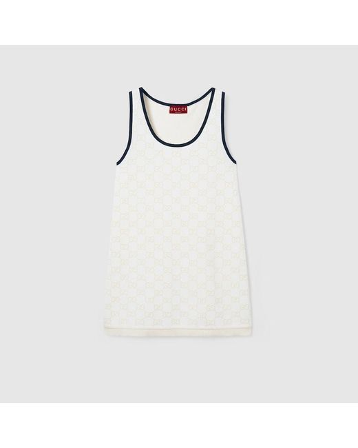 Gucci White Gg Fine Cotton Jacquard Dress