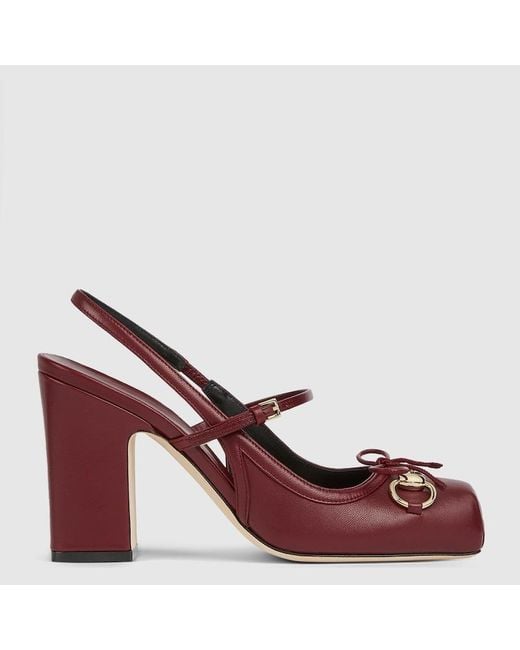 Gucci Red Horsebit Slingback Pump, Leather