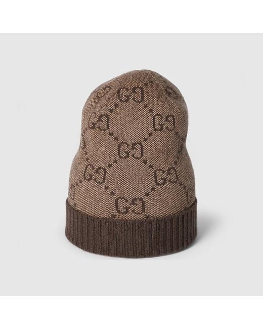 Gucci Brown Gg Cashmere Lamé Hat
