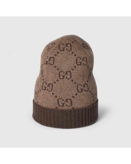 Gucci Brown Gg Cashmere Lamé Hat